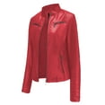 thumbnail image 4 of Women Faux Leather Jackets Motorcycle PU Moto Biker Outwear Coat Red L, 4 of 8
