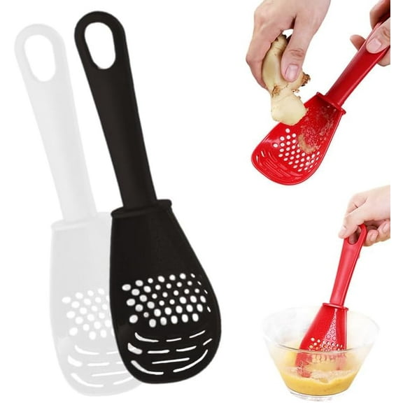 Multifunctional Kitchen Cooking Spoon, Heat Resistant Kitchen Utensils Slotted Spoon, Small Silicone Spoon Tool for Cooking, Draining, Mashing, Grating, Separating (Red Black,2PCS)