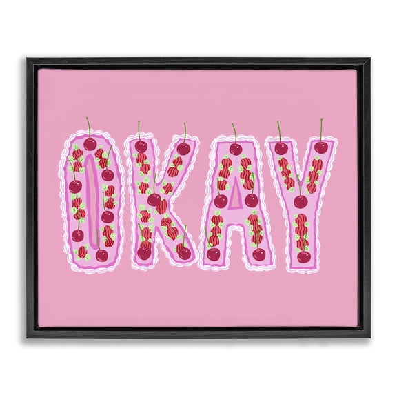 Stupell Industries Modern Okay Pastel Cherry Cake Black Floating Frame Canvas Art, 21 x 17, by Ziwei Li