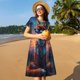 thumbnail image 4 of Balery Starry Sky Meditating Fox Vestidos sueltos de manga corta para mujer, vestidos de verano 2025, vestidos casuales de corte A con vuelo., 4 of 6