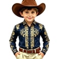 thumbnail image 4 of Curuila Kids Boys Shirt Cowboy Print Lapel Button Down Long Sleeve Comfort Casual Tops Navy Size 10-11 Years, 4 of 4