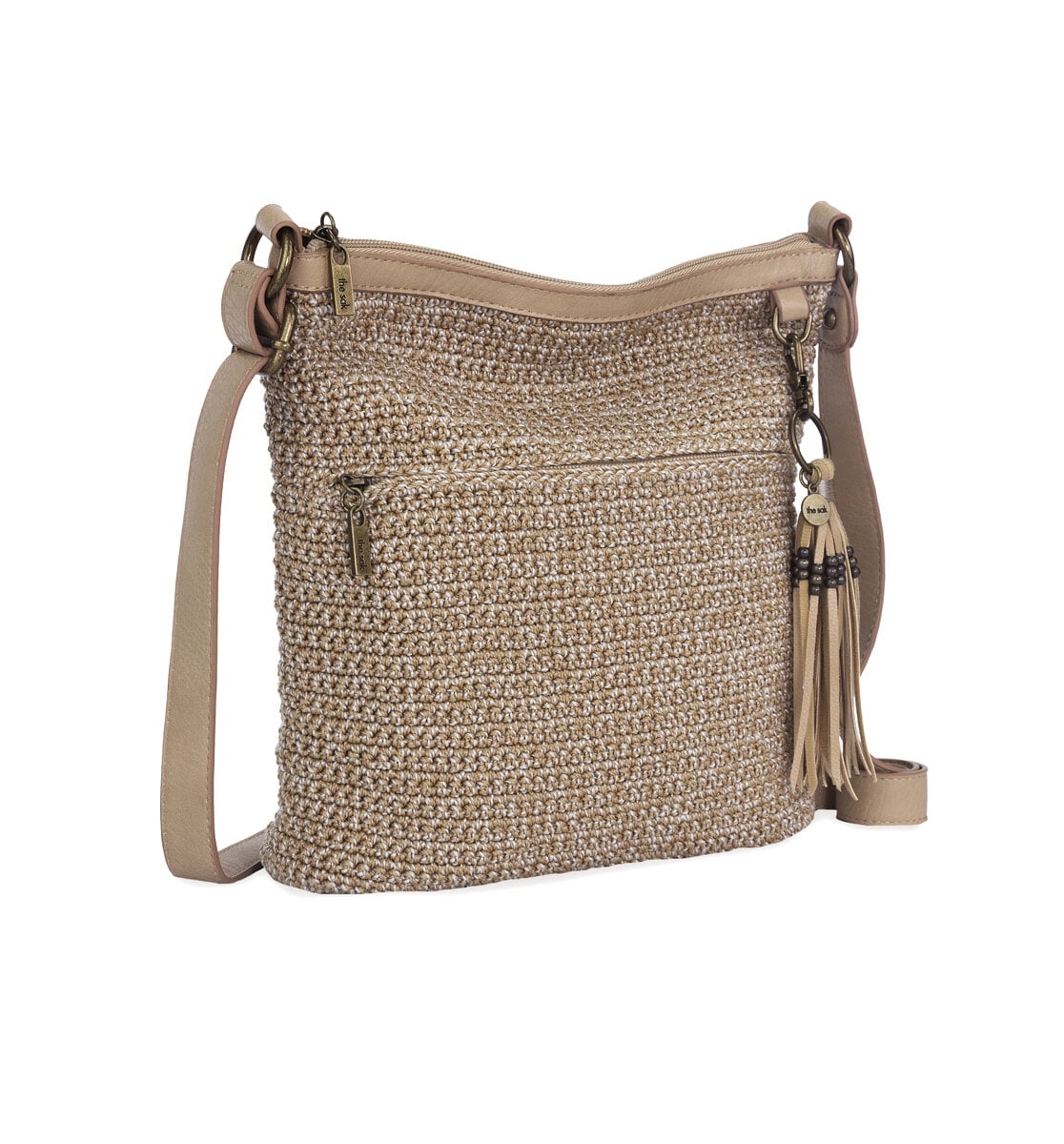 The Sak Lucia Crochet Crossbody Bag - Adjustable Vegan Purse With Recycled Lining, Handmade Tassel Detail