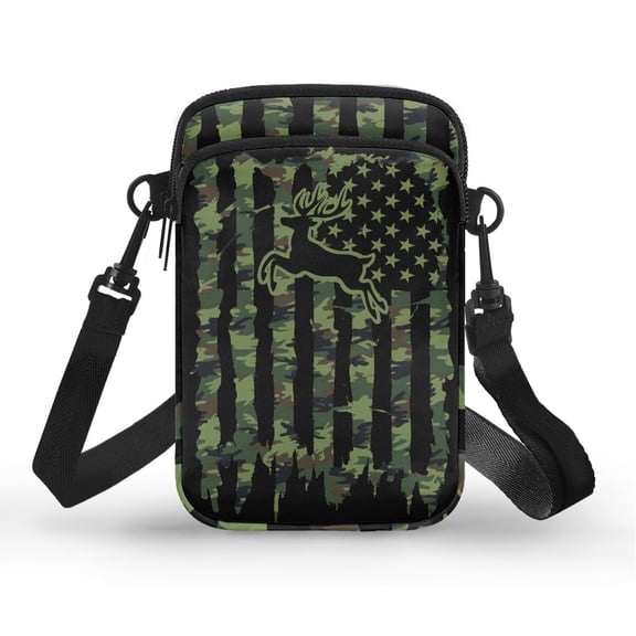 HELLHERO American Flag Pattern Crossbody Bags Polyester Double Zipper Travel Crossbody Purse for Casual Travel