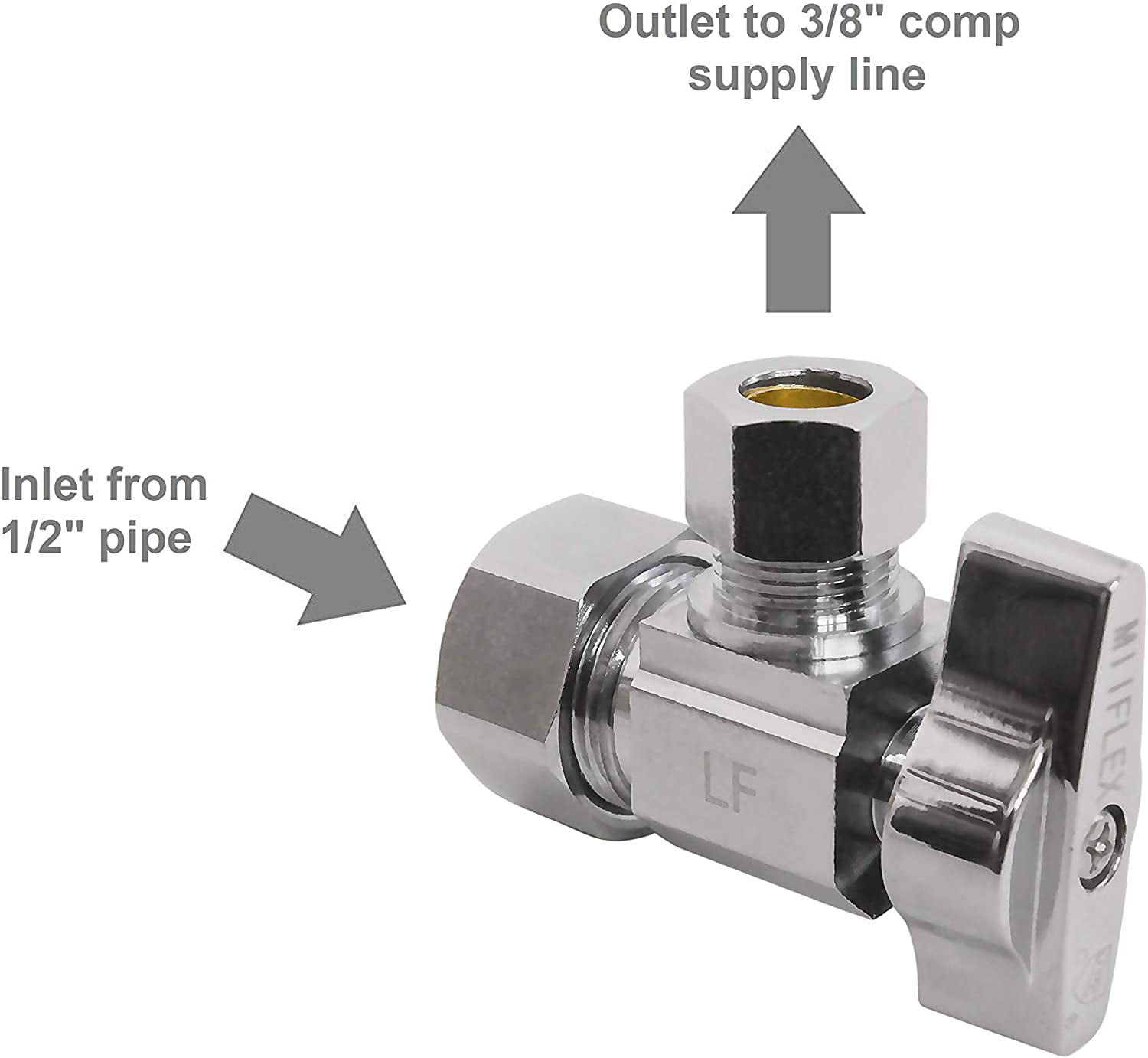 LD Valve- 1/4 Turn Angle Stop Valve 1/2-in OD X in 3/8-OD  Compression,Quarter Turn LF Brass Chrome Plated Angle Shut Off Water Supply  Stop for Faucet or Toilet Installation (2-Pack) 