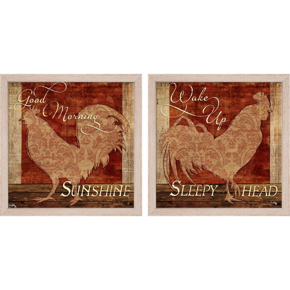 Great Art Now Good Morning & Wake Up by Elizabeth Medley, 2 Piece Framed Art Set Each 13"W x 13"H