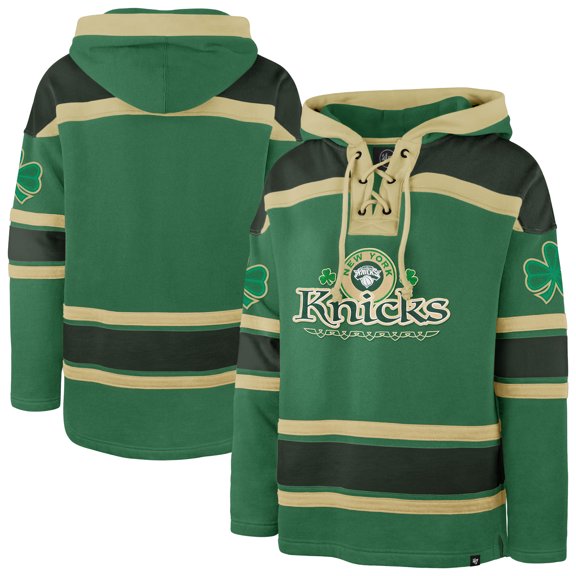 Men's-'47 Kelly Green New York Knicks McLucky Superior Lace-Up Pullover Hoodie