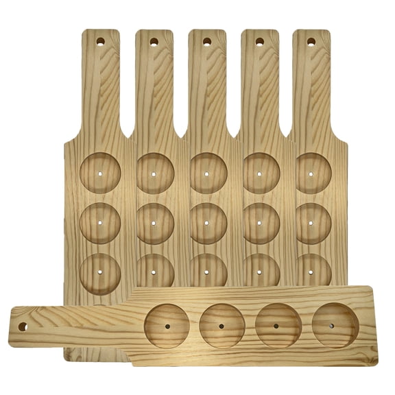 Dasher's Spice & Beans Wood Flight Paddle 18" | 4 Compartment | Wine or Beer Tasting | Pack of 6 (Natural, 18 Inch)
