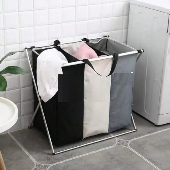 OdorsTT 110L Large Laundry Basket,3 Section Sorted Laundry Hamper For Laundry Room Organization,Collapsible Hamper,Suitable For Clothing Storage
