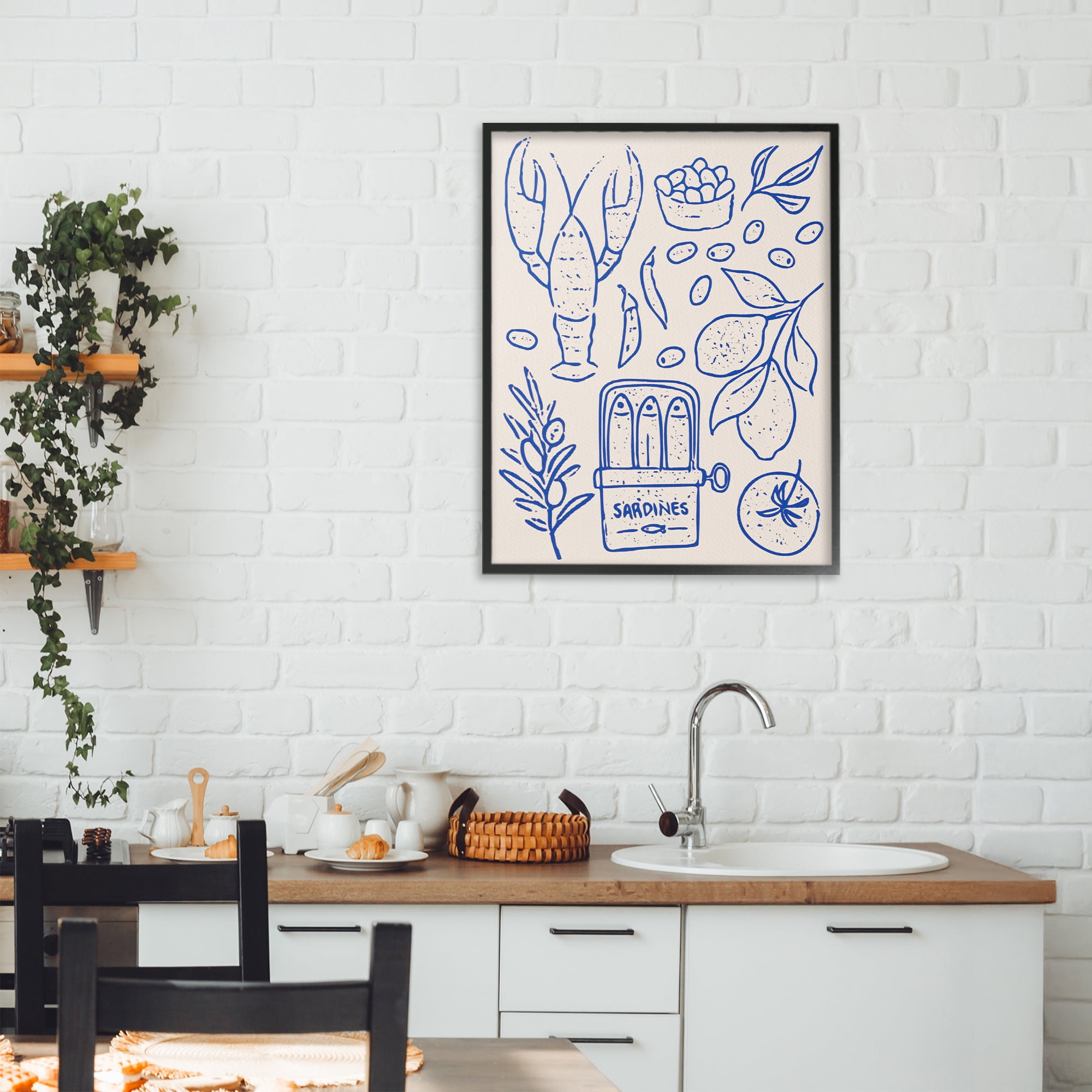 Stupell Industries Seafood & Herbs Simplicity Black Framed Giclee Art, design by Camila Juncos