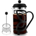 thumbnail image 1 of Cafetera de prensa francesa, acero inoxidable de grado 304 y vidrio de borosilicato resistente al calor (1 litro, 34 oz), juego de regalo con cuchara medidora de café y dos filtros, color negro, 1 of 8