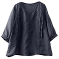 thumbnail image 5 of Women's Cotton Linen Short Sleeve Button Shirt Embroidered Casual Top, 5 of 9