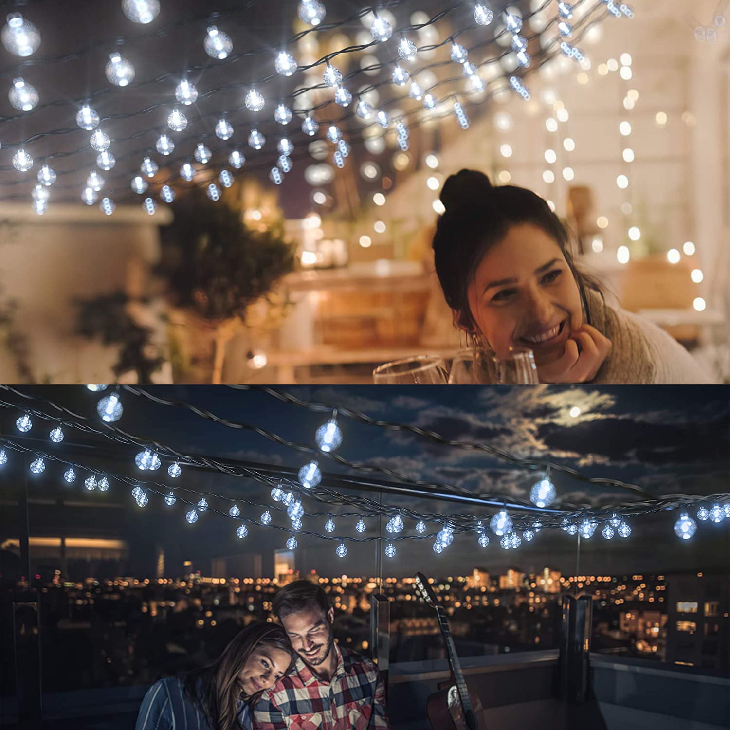 GooingTop 2 Pack Solar Outdoor String Lights Waterproof,Each 30FT 60LED Crystal Globe Solar Twinkle Fairy Lights for Gazebo Yard Garden Tree Decorations, White