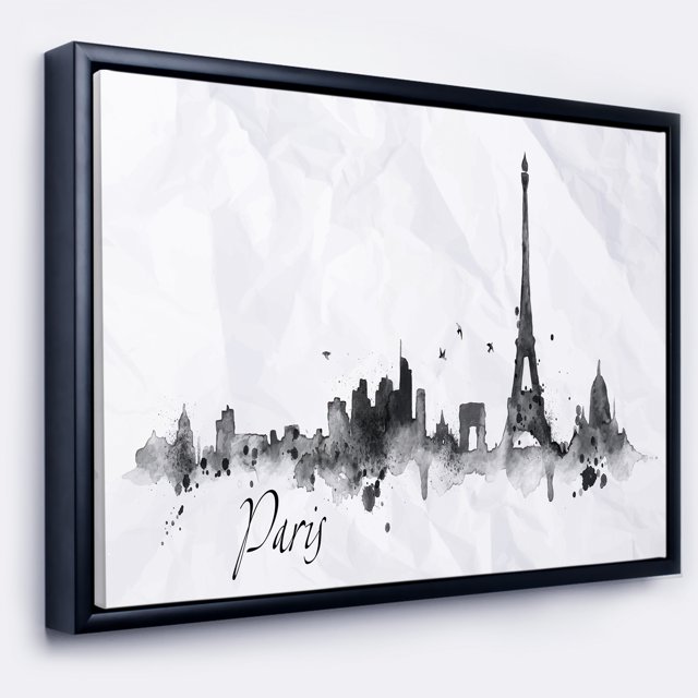 Designart - Paris avec Silhouette Eiffel - Peinture de Paysage Urbain Impression sur Toile Encadrée