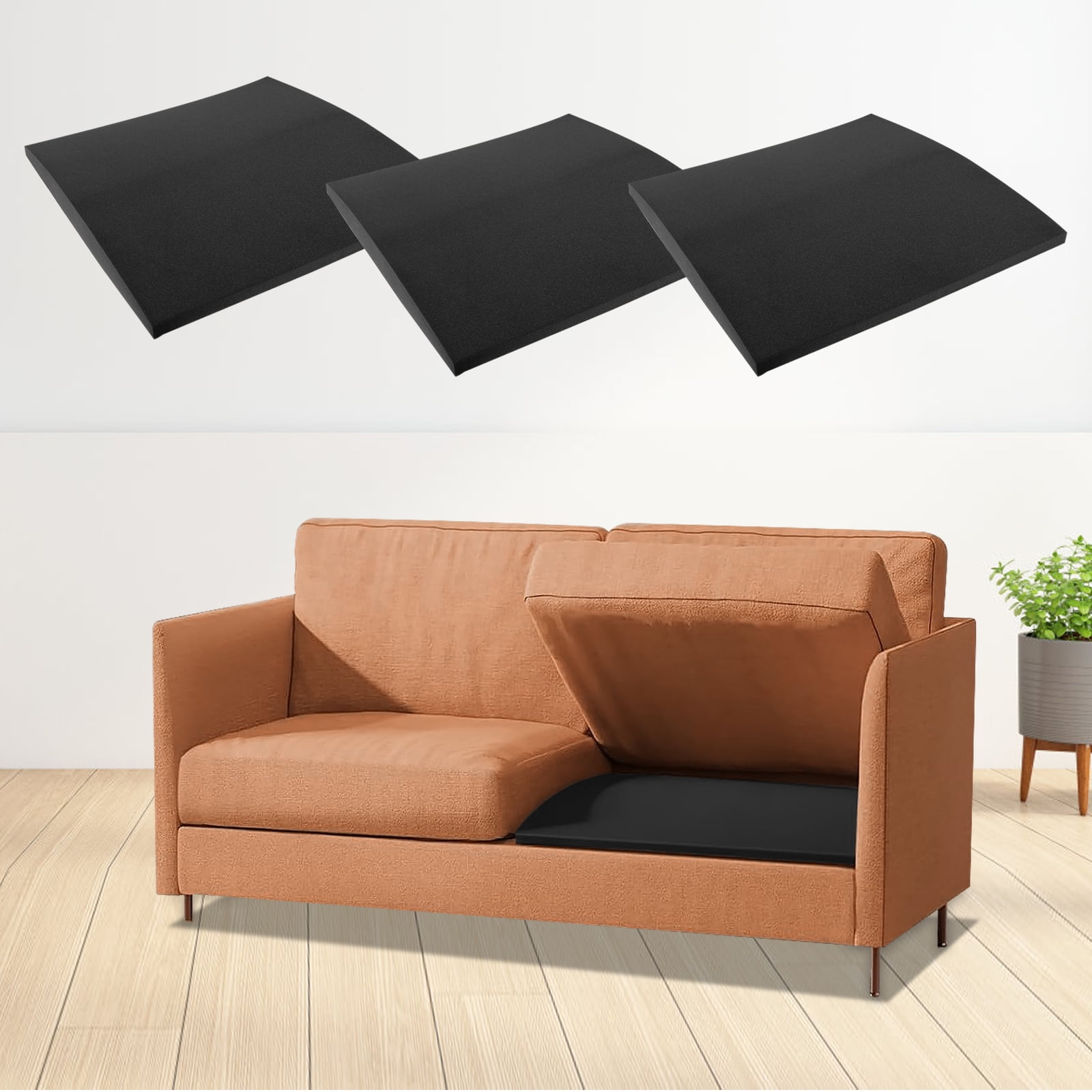 Dznils Sofa Couch Cushion Support for Sagging Seat, 20" x 20", Black, Set of 3