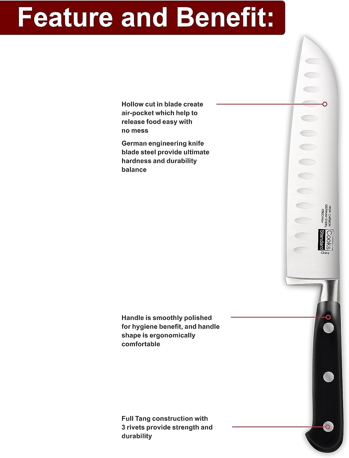 Cooks Standard Classic Cutlery, High Carbon Stainless Steel Knife Set, 8" Chef's Knife and 7" Santoku Knife Classic Sharp Kitchen Knives Set, Ergonomic Handle, 2-Piece