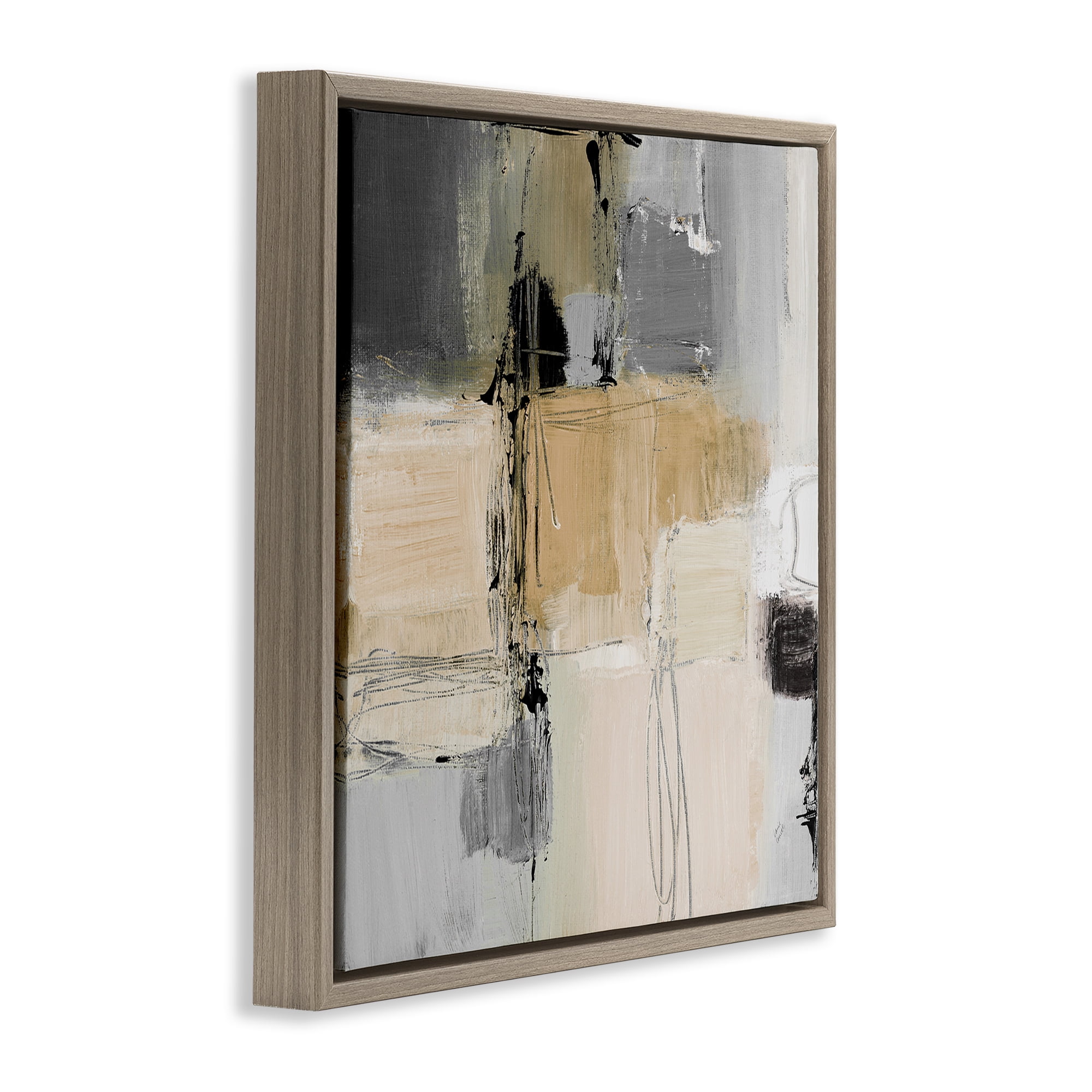 Stupell Industries Tan & Grey Rustic Collage Abstract Painting Brown Floater Framed Canvas Art Print Wall Art, 25 x 25