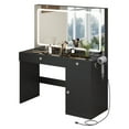 thumbnail image 3 of Uforic Modern Vanity Desk with LED Lighted Mirror & Power Outlet, Makeup Vanity Table with Drawers & Cabinet , Bedroom Dressing Vanity with Dividers and Hair Dryer Rack, Black, 3 of 13