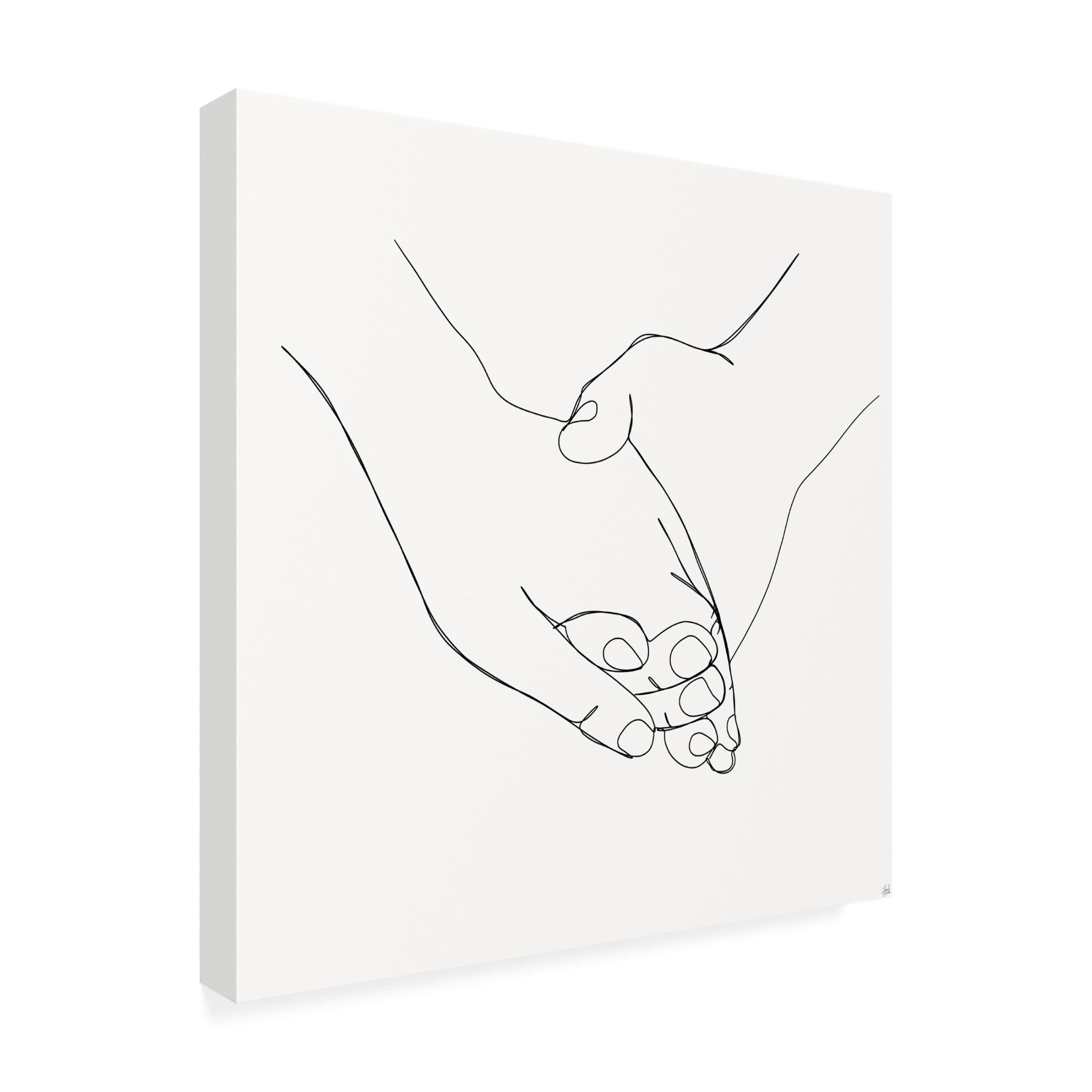 Canvas Wall Art - Line and Brush 'Holding Hands 4' Wall Art for Living Room, Bedroom, or Office Décor by Trademark Fine Art - 35 x 35 Inches