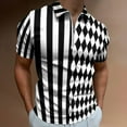 thumbnail image 2 of Black And White Harlequin Diamonds And Stripes Men Zipper T-shirt Summer Casual Short Sleeve T-shirt Top, 2 of 7