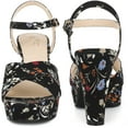 thumbnail image 3 of DARING DIVA Women's Floral Print Platform Block Heels SandalsBlack 6, 3 of 6