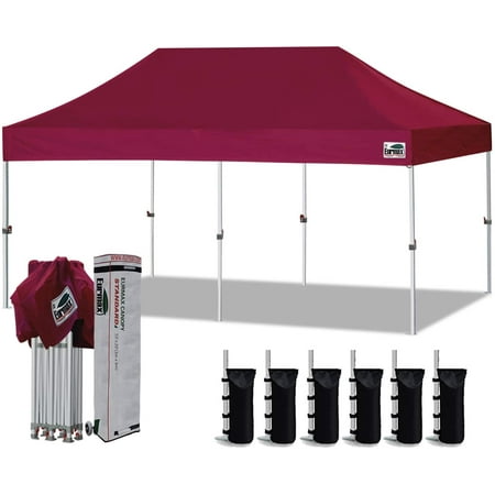 Eurmax 10'x20' Ez Pop Up Canopy Tent Commercial Instant Canopies with Heavy Duty Roller Bag,Bonus 6 Sand Weights Bags (Burgundy)