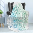 thumbnail image 4 of Flowers Soft Flannel Fleece Throw Blanket, Rainbow Colored Ombre Sketch Design with Florals Blossom Ivy Leaves, Cozy Plush for Indoor and Outdoor Use, 50" x 70", Turquoise White, by Ambesonne, 4 of 5