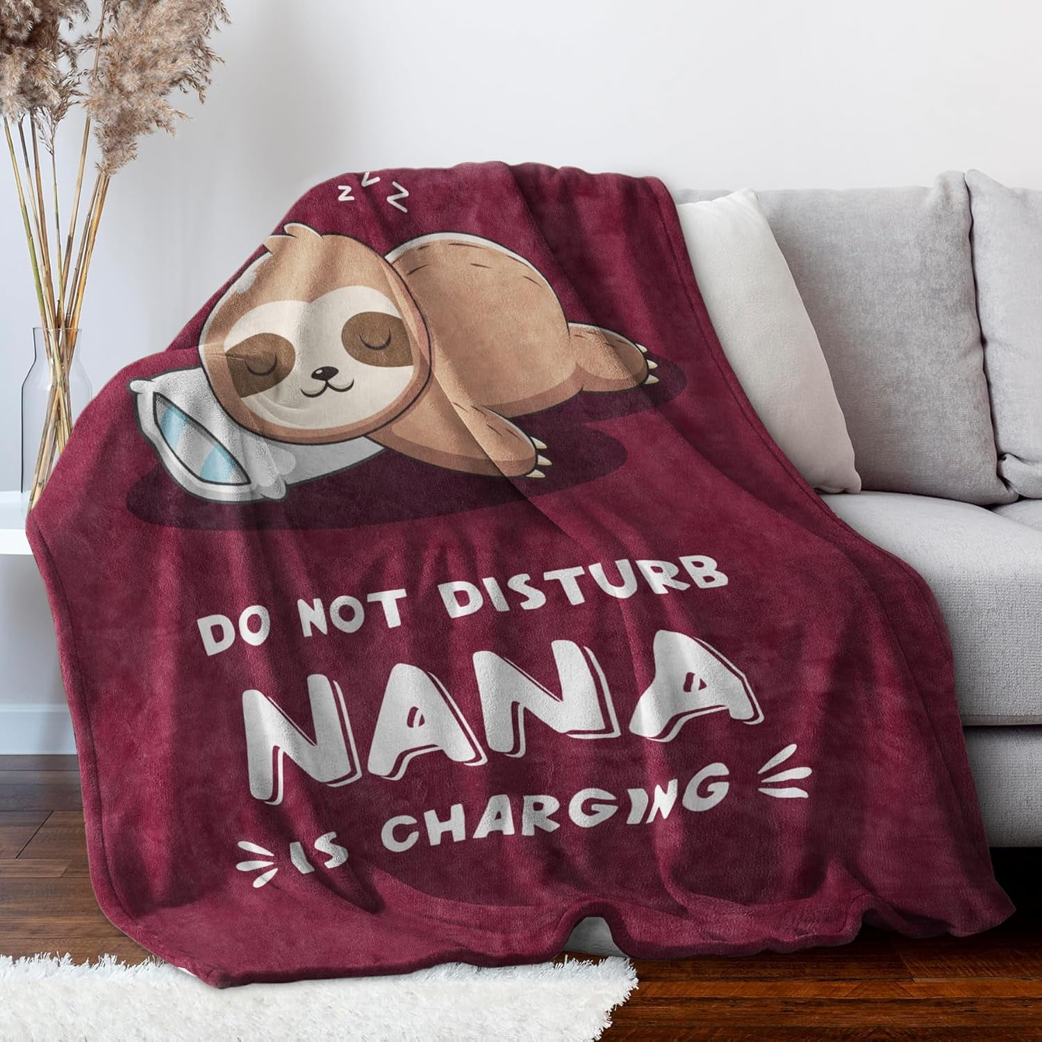 Funny Nana Gifts for Christmas, Nana is Charging Sloth Blanket, Nana Birthday Gifts, Gifts for Nana from Grandkids for Mothers Day, Soft Sloth Throws Blankets for Nana