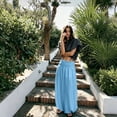 thumbnail image 5 of Sewkxo Womens Elastic High Waist Wide Leg Barrel Pants Flowy Baggy Balloon Trousers Summer Beach Pants,Light Blue XL, 5 of 5