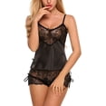 thumbnail image 3 of Sexy Pajama Set For Women Lace Cami And Shorts Two Piece Satin Sleepwear, 3 of 4
