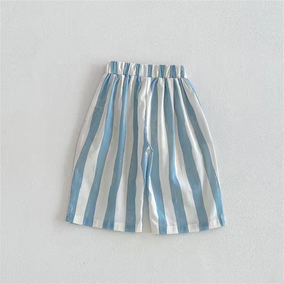 CAIVO Child Vertically Striped Casual Pants For Kids Easy Pull On Wide Leg Slacks Boys Girls Comfortable Everyday Wear School Relaxed Fit Solid Color Summer Trousers