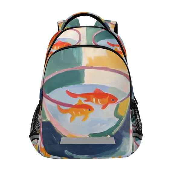 FORMRS Kids School Backpack Elementary Student Unisex Travel Bookbag with Reflective Stripes, Goldfish Bowl