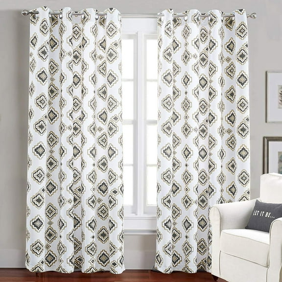 Driftaway Diamond Thermal/Room Darkening Grommet Unlined Window Curtains, Geometric Trellis Pattern, Set Of Two Panels, Each 52"X84" (Taupe)