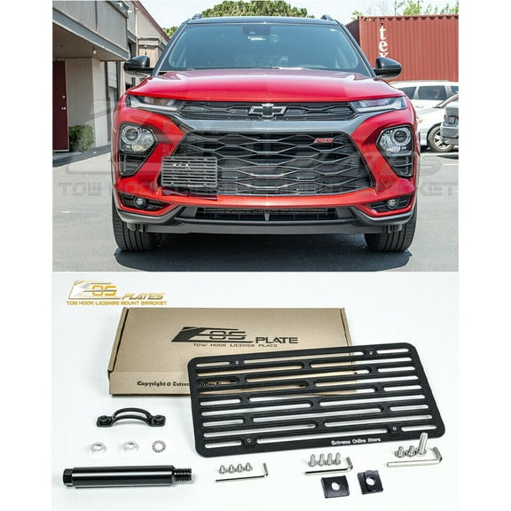 Replacement For 2021-Present Chevrolet Trailblazer Models | EOS Plate Version 2 Front Bumper Tow Hook License Plate Relocator Mount Bracket Tow-560-V2 (Full Size)