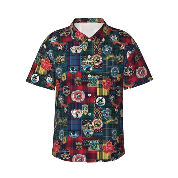 Saiise Adventure Camping Badge Print Hawaiian Shirt for Men,Personalized Funny Men's and Women's face Hawaiian Shirts for Men Short Sleeve,Large