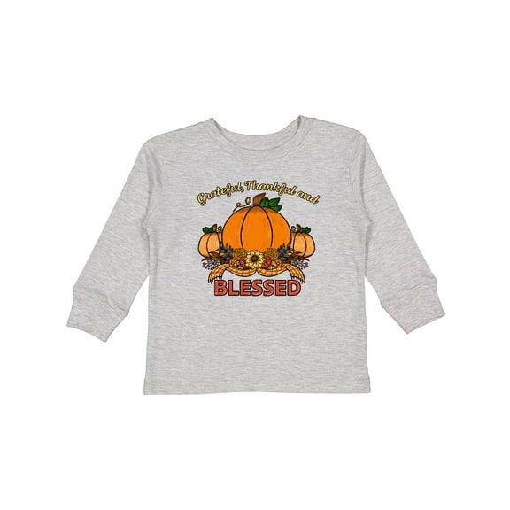 Inktastic Thankful Grateful and Blessed Pumpkins and Sunflower Boys or Girls Long Sleeve Toddler T-Shirt