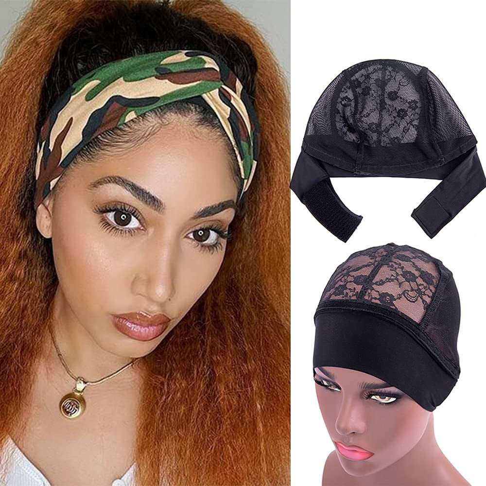 3 Pcs Headband Wig Cap- Wig Grip Cap for Wig Making with Adjustable Hook  and Loop Fastener Elastic Wig Band Suitable21-25 inches head (3pcs, Black)