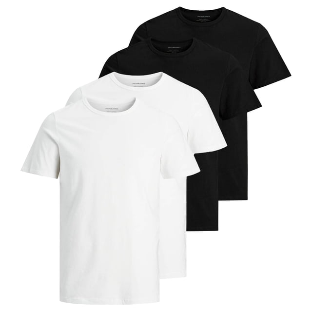 Jack & Jones Camiseta para Hombre, Pack de 4 - JACBASIC CREW NECK TEE, Manga corta, lisa, algodón Negro/blanco L (Large)