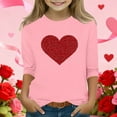 thumbnail image 3 of Avrntaa Spring Valentine Tops for Girls - Heart Print 3/4 Sleeve Tee, Cute Loose Graphic Tunic, Casual Crewneck Blouse, 3 of 5