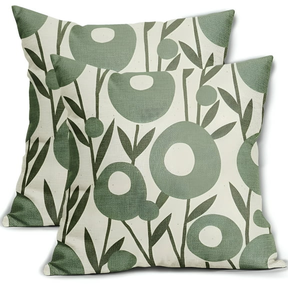 AUQ Sage Green Pillow Covers 16X16 Set of 2 Spring Summer Floral Minimalist Art Geometry Flower Modern Style Decorative Throw Pillow Cases Outdoor Farmhouse Decor for Sofa Couch Bed