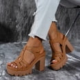 thumbnail image 2 of Rokment Women's Dressy Sandals 2026 Fashion Casual Leather Hollow out T-Strap Platform Chunky Block High Heels Dress Pumps Comfortable Heeled Walking Summer Shoes for Ladies Brown Size 6.5, 2 of 5