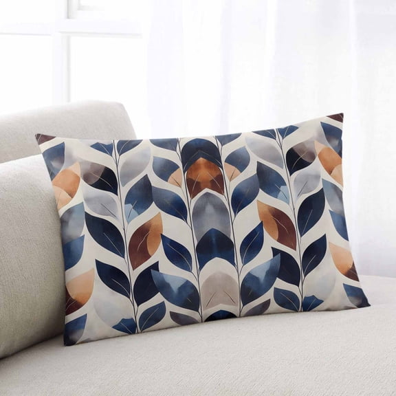 Navy Blue Burnt Orange Throw Pillow Covers, Botanical Palm Leaf Abstract Soft Breathable Pillow Cases with Invisible Zipper for Sleeping, Small Pillowcases for Couch Bed Sofa Chair 16x24 Inches