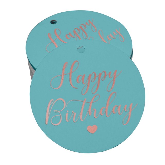 Inkdotpot Happy Birthday Bottle Tag Real Rose Gold Foil Favor Hang Tags 100 Pack