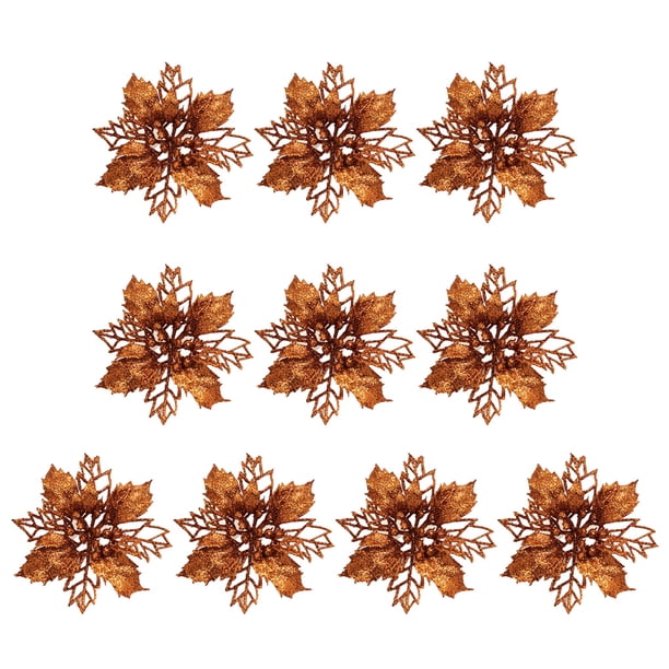 Advancent 10 piezas de flores artificiales de Navidad, flor de Pascua con purpurina, flor falsa reutilizable, manualidades DIY, fiesta de boda, Año Nuevo Kits de decoración para fiestas Bronce Advancent HA008610-08