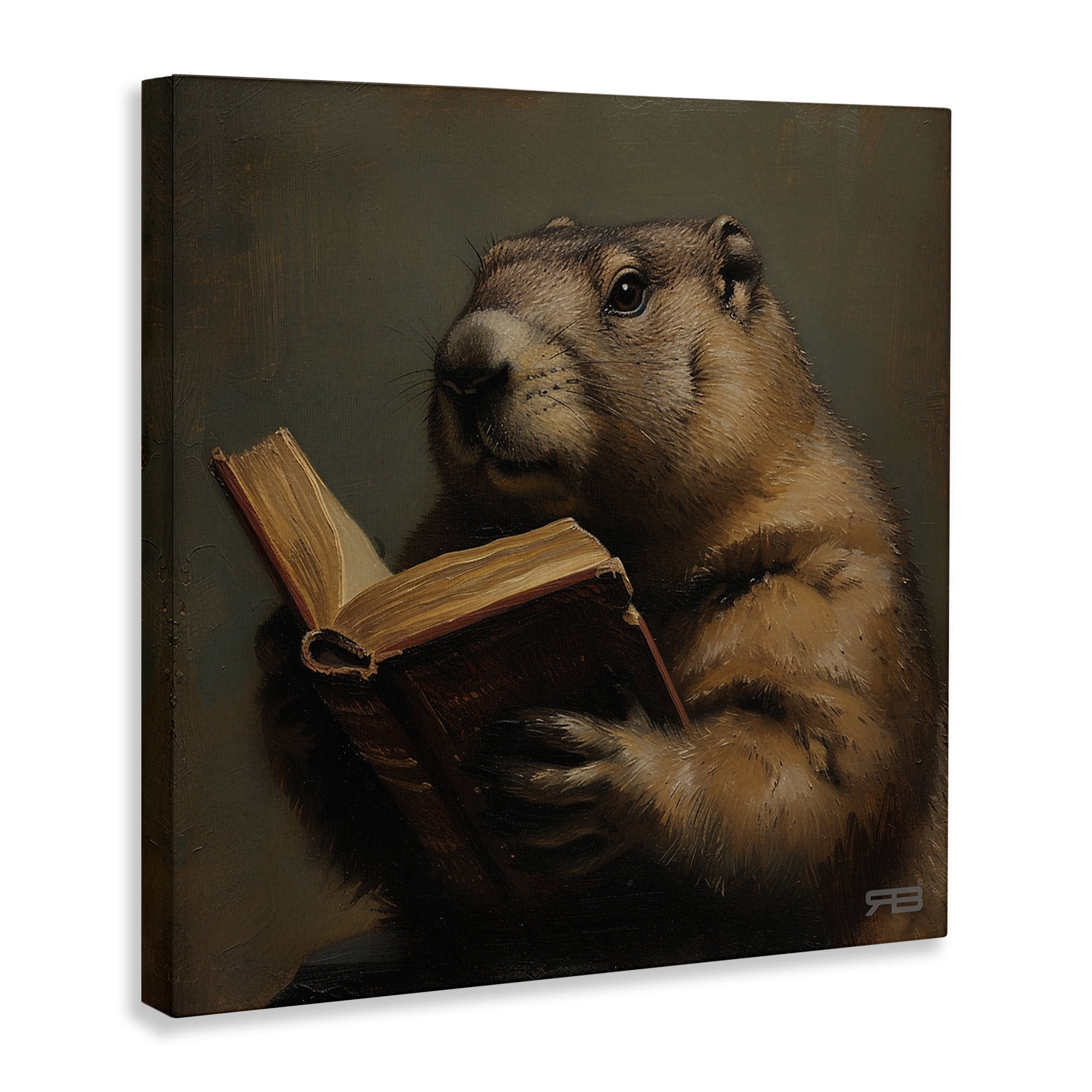 Stupell Industries Groundhog Reading Book Animals & Insects Painting Gallery Wrapped Canvas Art Print Wall Art, 30 x 30