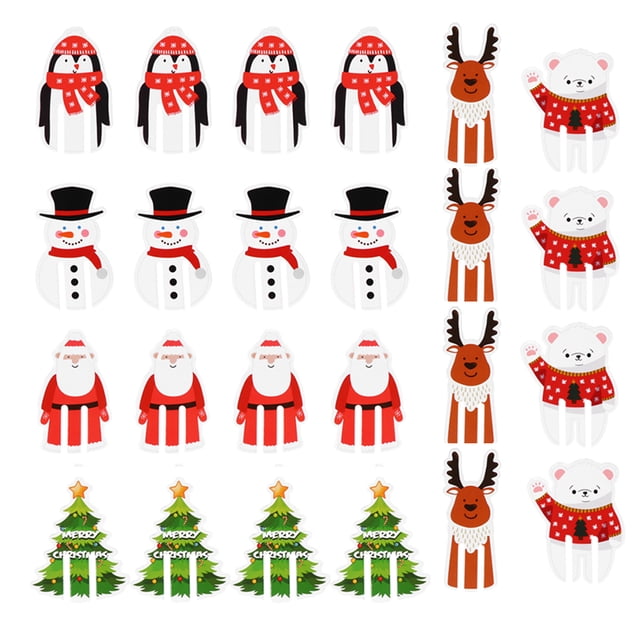 24pcs elementos de Navidad diseño de dibujos animados Tarjetas de papel de Navidad Adornos de papel artesanales