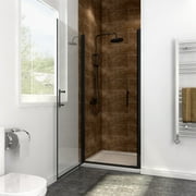 Sunny Shower Hinged Frameless Pivot Matte Black Shower Door 34 in. W x 72 in. H 1/4 in. Glass