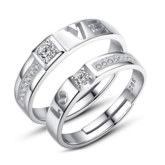 2Pcs/set Men Women Couples Rings Wedding Wedding crystal rings Party Crystal Letters Cuff Ring Love Matching Jewelry