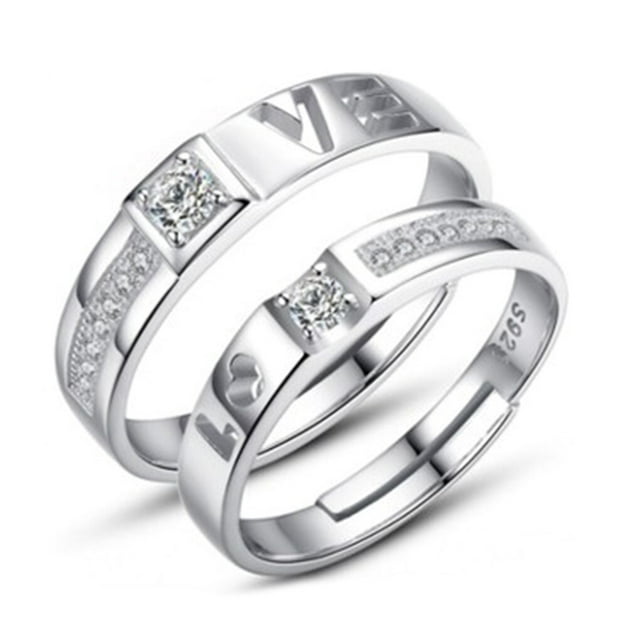 2Pcs/set Men Women Couples Rings Wedding rings Couples jewelry Party Crystal Letters Cuff Ring Love Matching Jewelry
