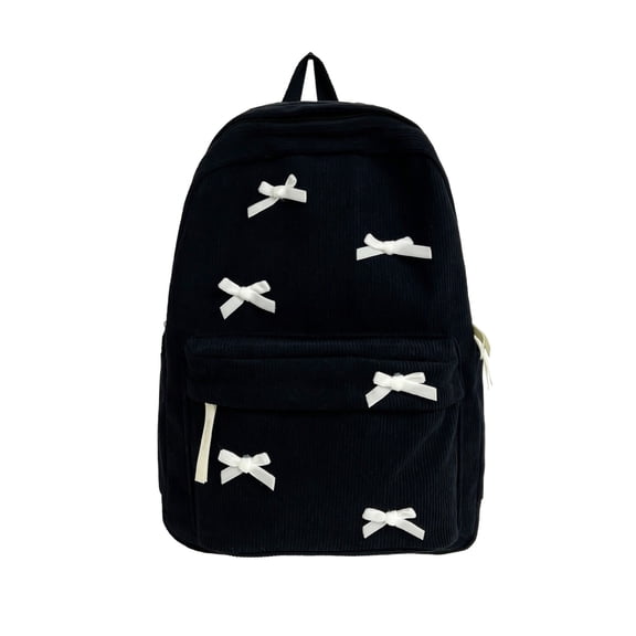 Boyscolos Women Preppy Y2k Aesthetic Corduroy Backpack Kawaii Laptop Backpack Cute Coquette Bow Harajuku College Daypack Black One Size