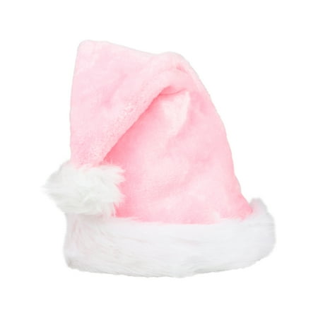 Christmas Pink Plush Faux Fur Trim Santa Hat Costume Accessory